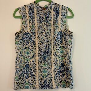 Tory Burch Floral Blue and Green Sleeveless Top
